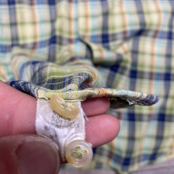 Zanella Shirt Mens 2XL Green Blue Plaid Short Sleeve Button Up Made Italy Cotton - Picture 4 of 10